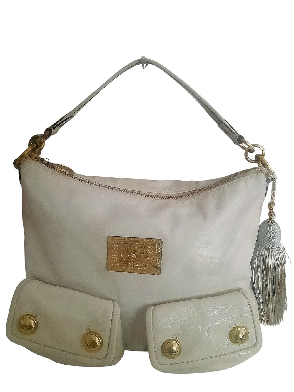 COACH Poppy Swing Leather Shoulder Bag w/2 Front Flap Pockets #14561 Cream/GHW